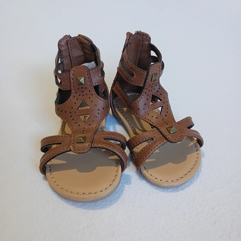 Koala Kids Size 3C Tan NeutralGladiator Boho Zipper Back Summer Sandals